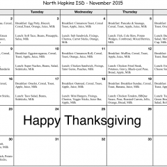 North Hopkins ISD November 2015 Menu