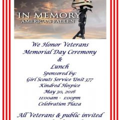 Memorial Day Event May 30 on Celebration Plaza