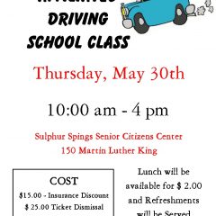 Affiliated Driving School for All Drivers Offered at Seniors Center on May 30