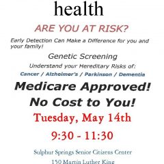 Date Change for GENEXE Screenings at Sulphur Springs Seniors Center