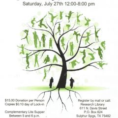 Hopkins County Genealogical Society Plans annual Lock-In Saturday July 27 noon-8pm