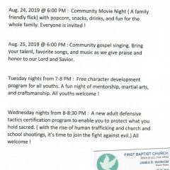 Events for August and Beyond at Cumby First Baptist Church