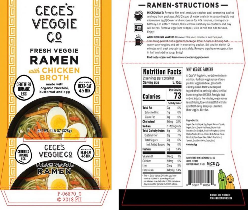 Texas Company Issues Recall Of Fresh Veggie Ramen Due To Eggs Packed