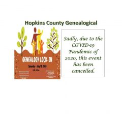 Genealogical Society Lock-In Cancelled