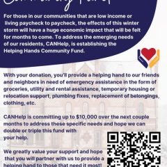 Helping Hands Community Fund Established to Assist in Winter Weather Impact Locally