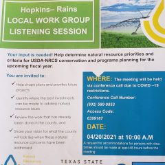 The Hopkins Rains Local Work Group Listening Session Will be Held April 20th