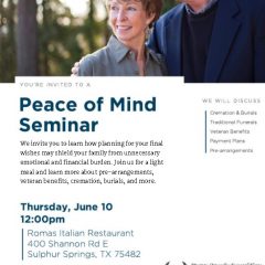 ‘Peace of Mind’ Seminar Set for Thurs. June 10 by Murray-Orwosky Funeral Home