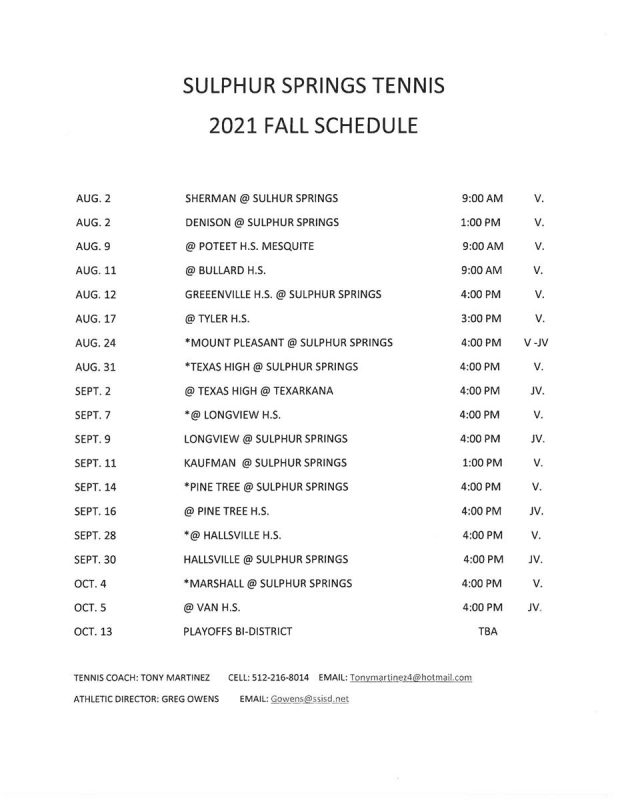 Team Tennis Schedule Released by Coach Tony Martinez Ksst Radio