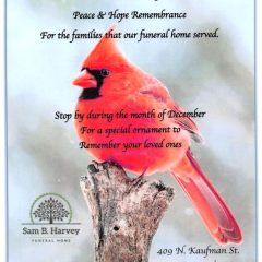 Peace & Hope Remembrance Offered For Families Harvey Funeral Home Has Served