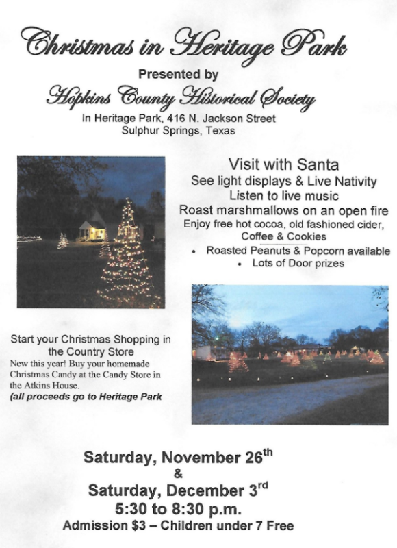 Christmas In Heritage Park Offered Nov. 26 and Dec. 3, 2022 Ksst Radio