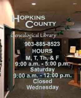 Hopkins County Genealogical Society Library to be Open March 8th