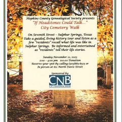 Hopkins County Genealogy Society Cemetery Walk