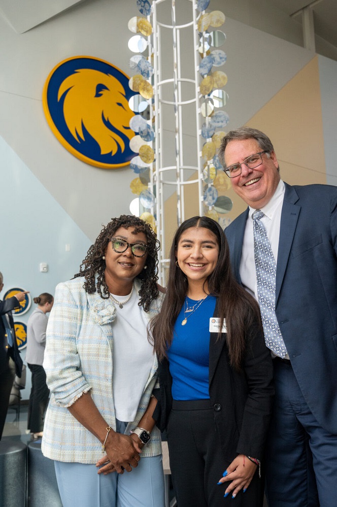 Nechell Bonds, Estefania Olivas and Dr. Mark Rudin at the ribbon cutting Photo by Paul Bryan A&M-Commerce Office of Marketing and Communications