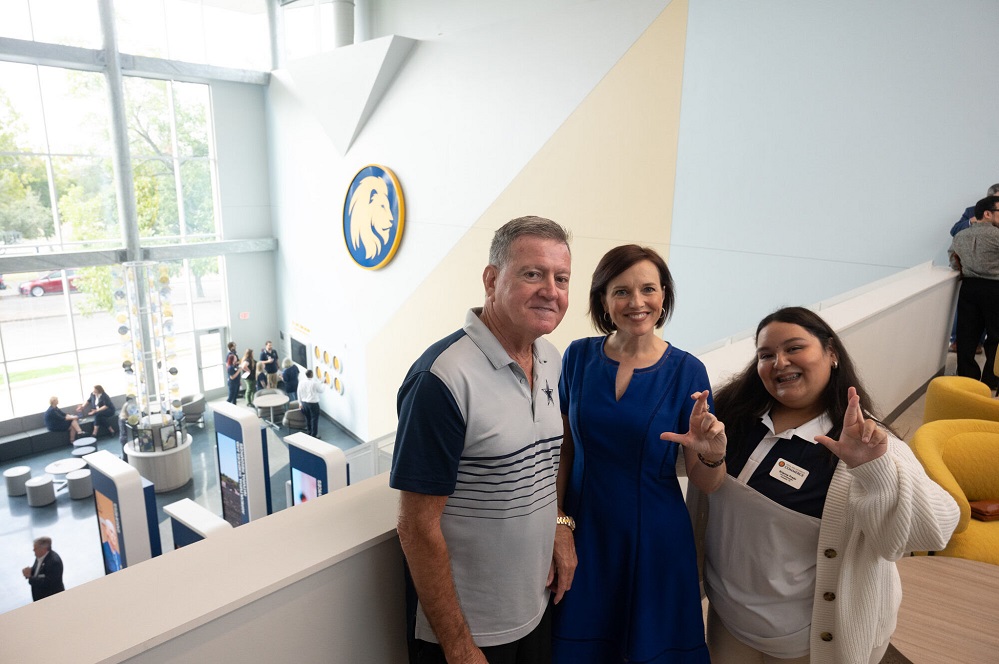 Ribbon-cutting guests on the second-floor of the Student Services Building and Welcome Center Photo by Paul Bryan A&M-Commerce Office of Marketing and Communications