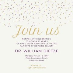 Retirement Reception to be Held for Dr. Dietze November 21st