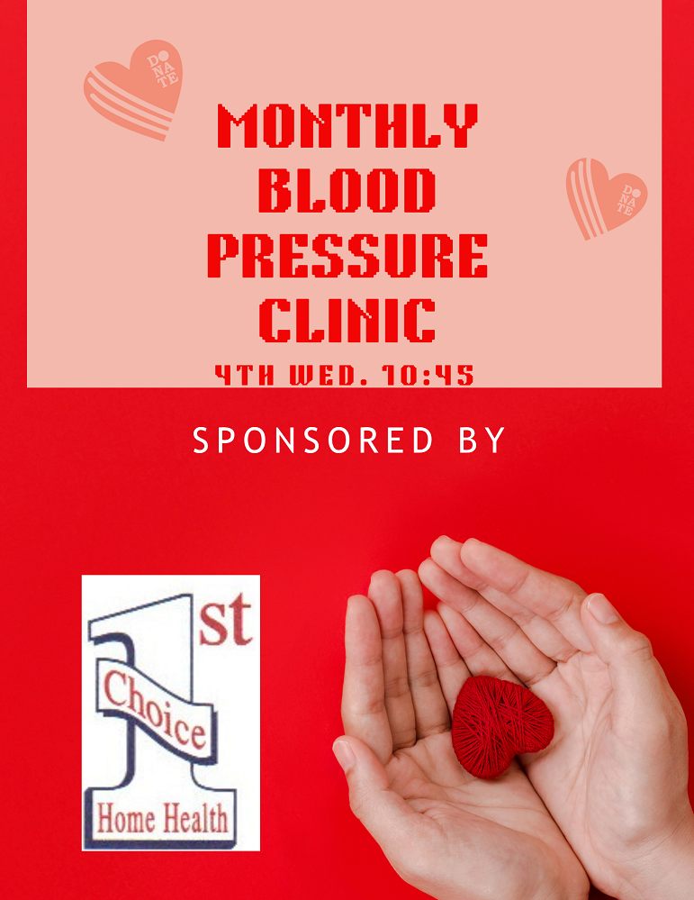 Monthly Blood Pressure Clinic every 4th Wednesday