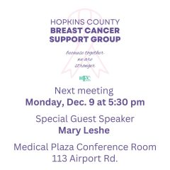 Breast Cancer Support Group to Meet December 9th