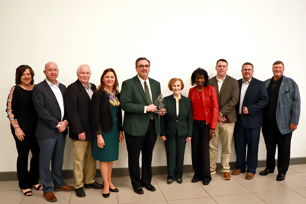 Photo cutline GV-Banquet-Regents2-7-25: Shown from left are Greenville Board of Development Chair Holly Gray, PJC Regents Josh Bray, Charles Lynch, and Dr. Linda Kapp, Dr. Stephen Benson, PJC president, Regent Ginna Bowman, PJC Board Secretary Berdie Gibson, Regent Taylor Slagle, and GBOD Business Development Director John Dickson and GBOD President/CEO Greg Sims.