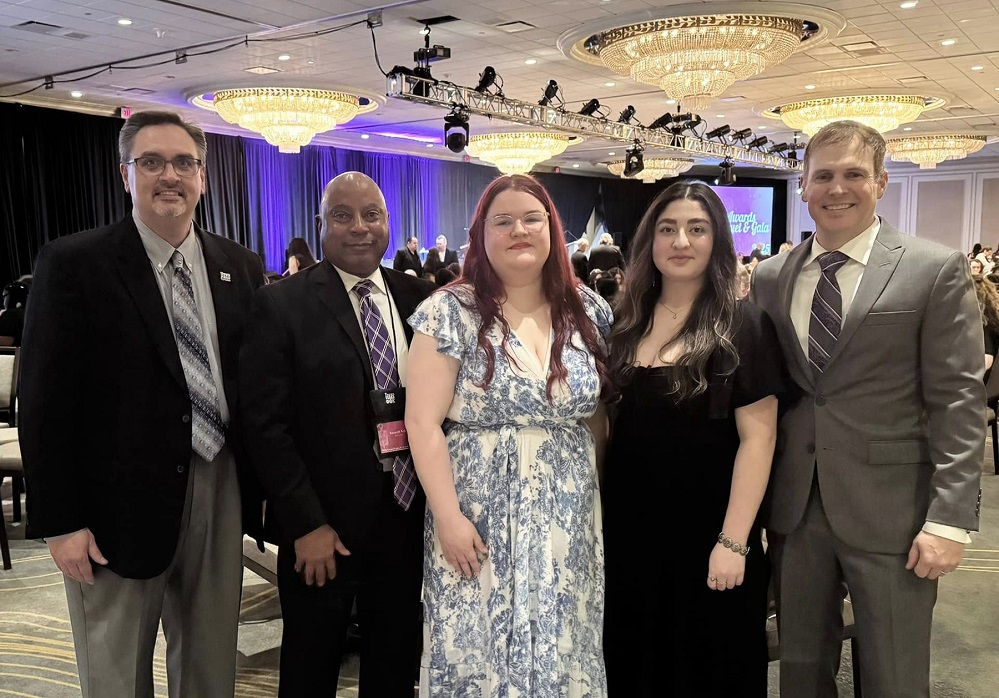 Photo cutline 1: The PJC contingent at PTK Texas included, from left, PJC President Dr. Stephen Benson, Student Life Director and PTK Chapter Advisor Kenneth Webb, Victoria Russell, Karla Peralta, and Christopher Withrow.