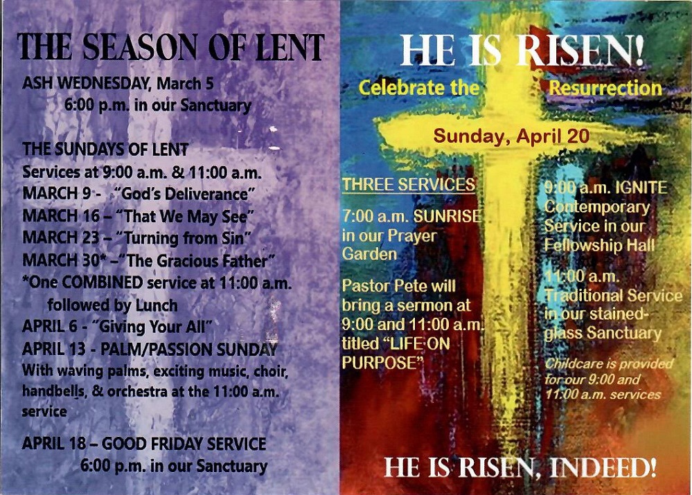 First United Methodist Church Lent and Holy Week Worship Schedule